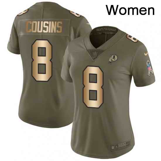 Womens Nike Washington Redskins 8 Kirk Cousins Limited OliveGold 2017 Salute to Service NFL Jersey